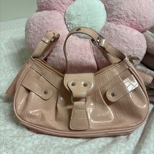 Pink Crocodile Print Purse